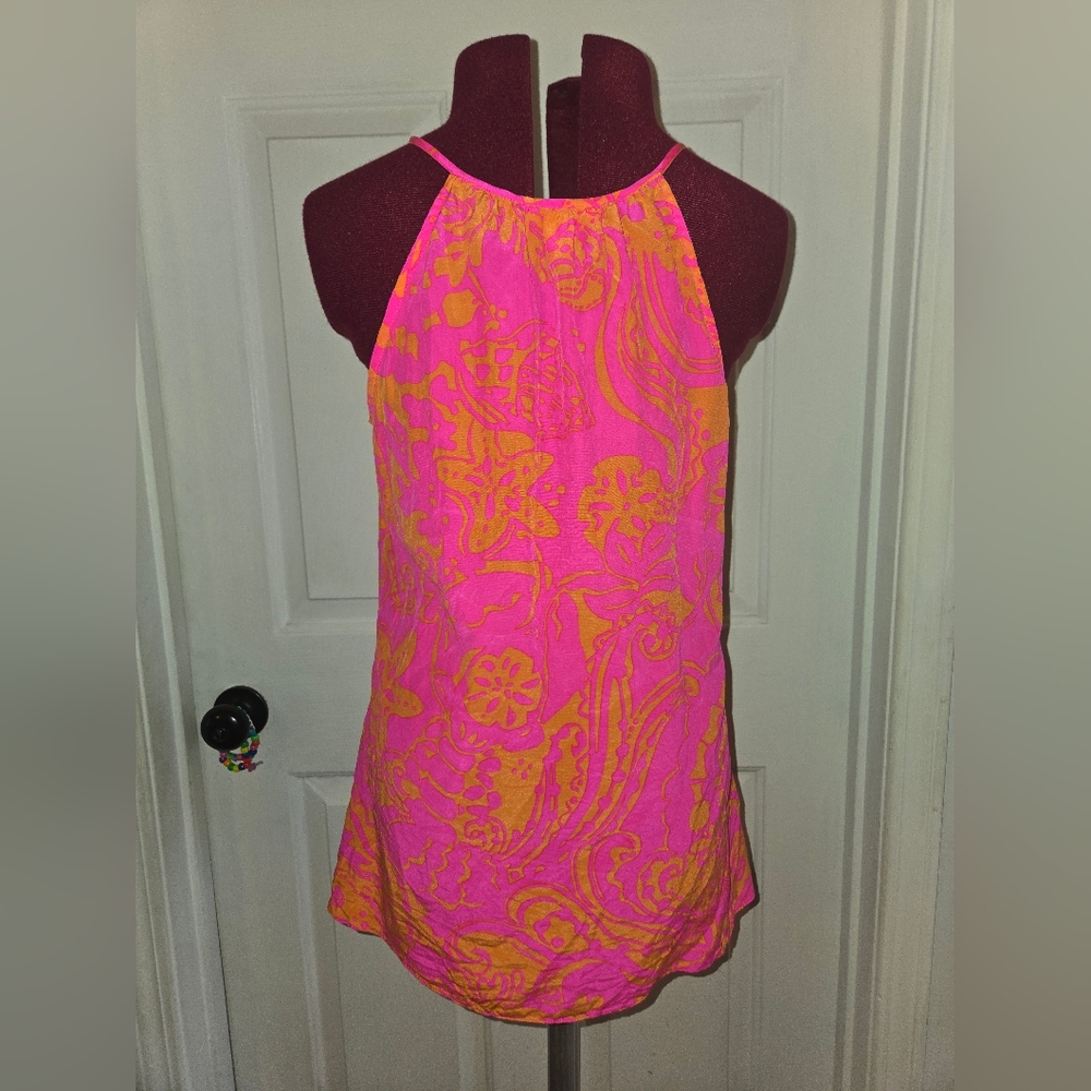 Lilly Pulitzer Medium Pop Pink Seaesta Finn Silk Top - Picture 2 of 7